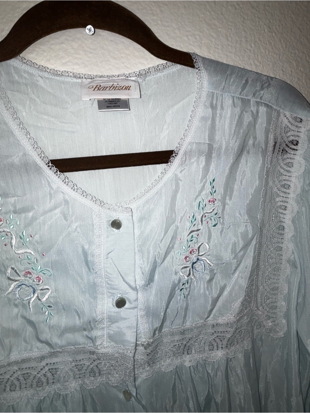 Vintage Barbizon Nightgown Blue Embroidered Cottagecore‎ Prairie Midi size SP - Picture 6 of 11